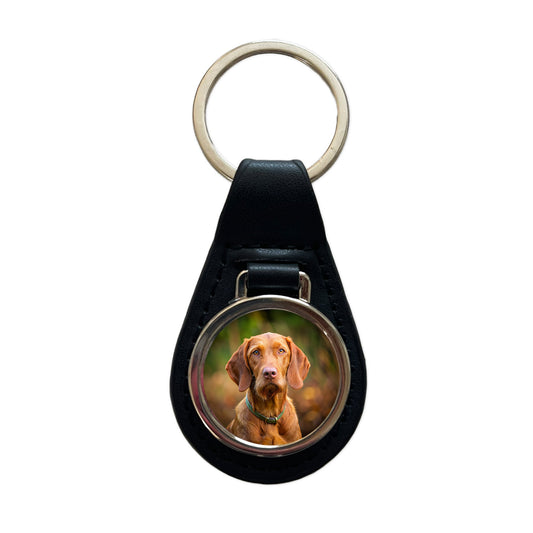 Wirehaired Vizsla Dog Photo Black Leather Metal Keychain