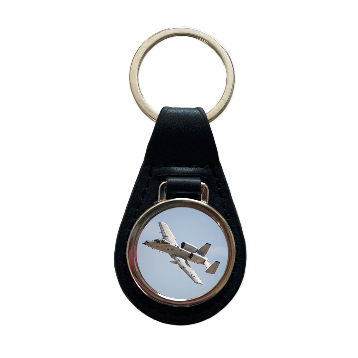 A-10 Thunderbolt II Warthog US Air Force Plane In Flight Black Leather Metal Keychain