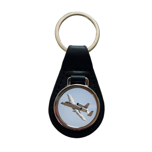 A-10 Thunderbolt II Warthog US Air Force Plane In Flight Black Leather Metal Keychain