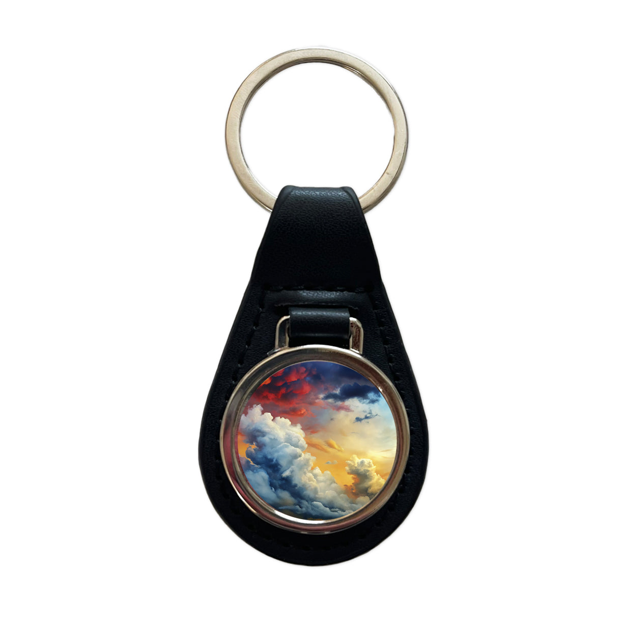 Cloudy Sky Colors Black Leather Metal Keychain