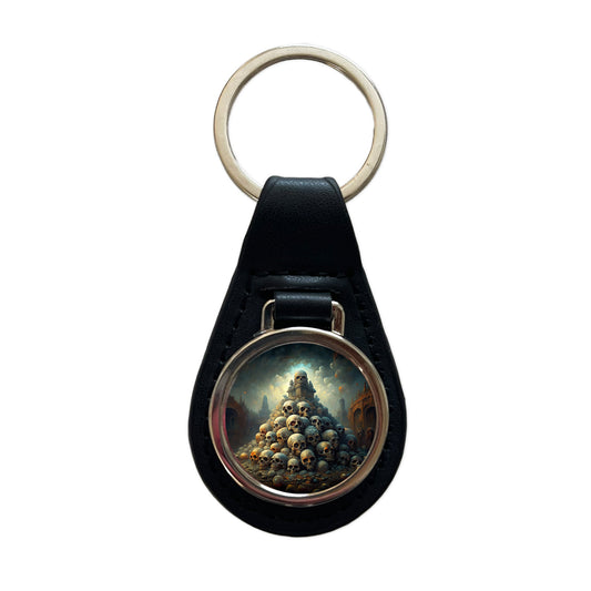 Pile Of Skulls Death Gothic Black Leather Metal Keychain
