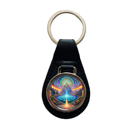 Psychedelic Mysticism Mystical Scene Black Leather Metal Keychain