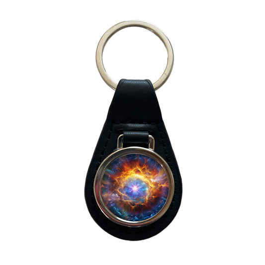 Star Going Supernova Galaxy Space Black Leather Metal Keychain