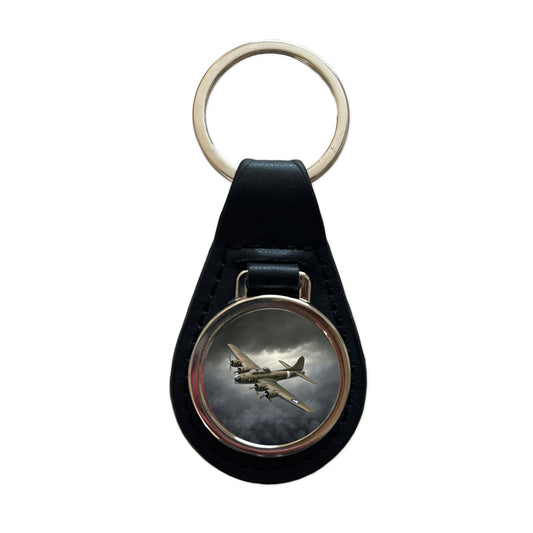 WWII B-17 Flying Fortress Heavy Bomber US Air Force Black Leather Metal Keychain