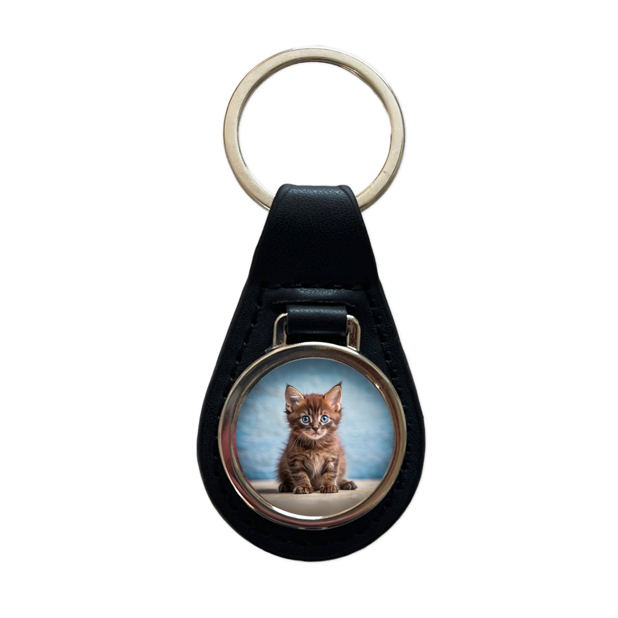 Havana Brown Cat Kitten Photo Black Leather Metal Keychain