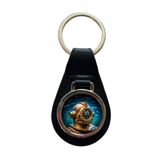 Retro Diving Helmet Suit Underwater Black Leather Metal Keychain