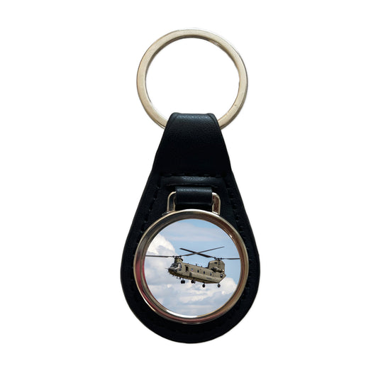 CH-47 Chinook Heavy-Lift Helicopter Black Leather Metal Keychain
