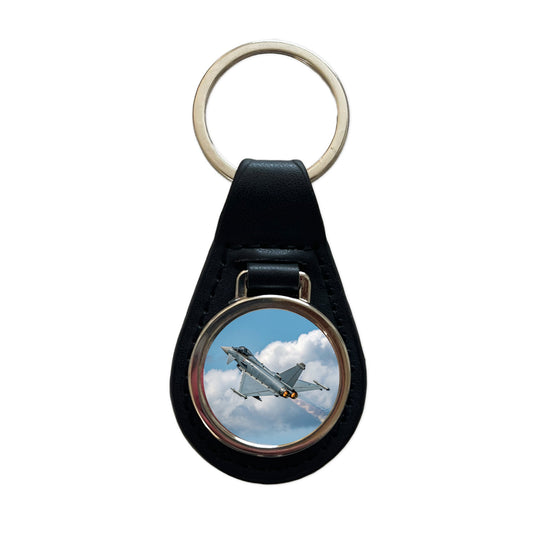 Eurofighter Typhoon Fighter Jet Plane Black Leather Metal Keychain