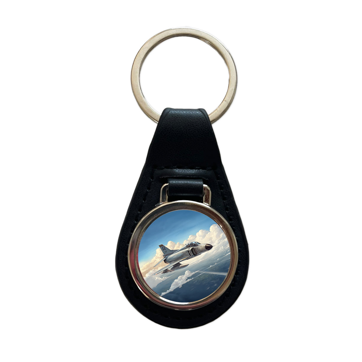 F-4 Phantom II Fighter Bomber Jet Plane Black Leather Metal Keychain