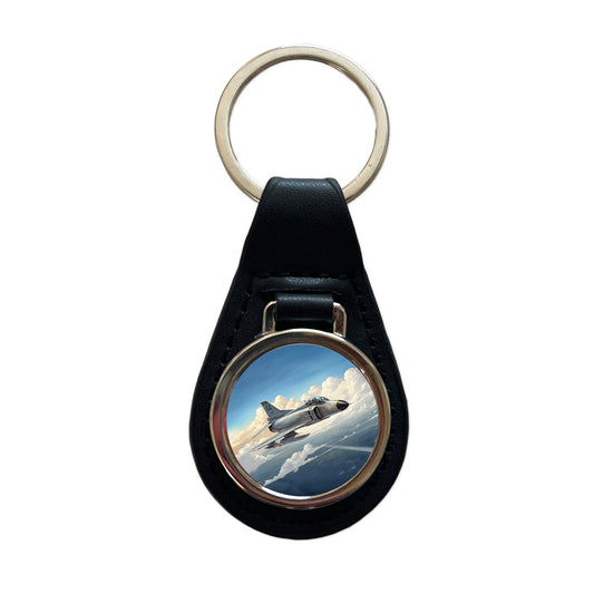 F-4 Phantom II Fighter Bomber Jet Plane Black Leather Metal Keychain