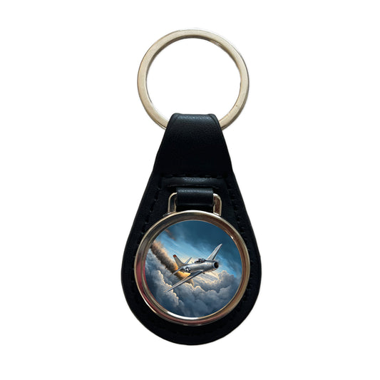 F-86 Sabre Jet Fighter Plane Black Leather Metal Keychain