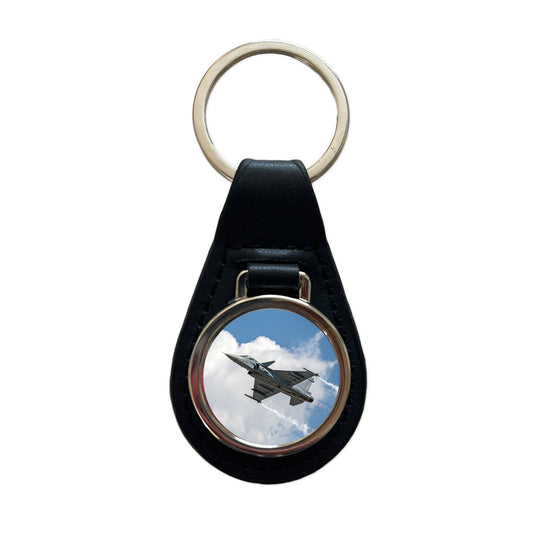 JAS 39 Gripen Multirole Fighter Jet Plane Black Leather Metal Keychain