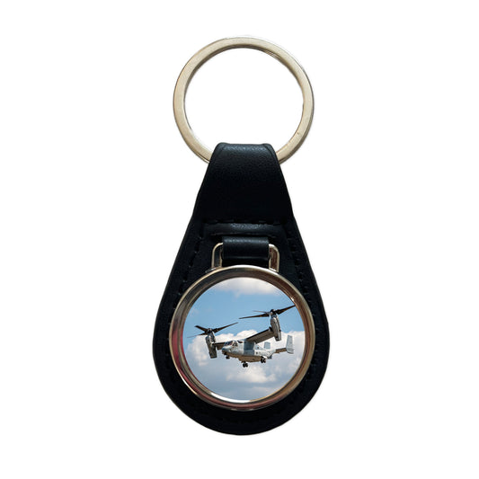 V-22 Osprey Tiltrotor Military Transport Black Leather Metal Keychain