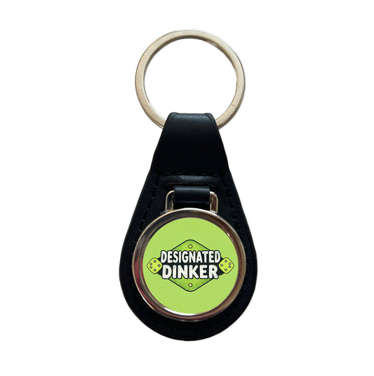 Designated Dinker Funny Pickleball Saying Black Leather Metal Keychain
