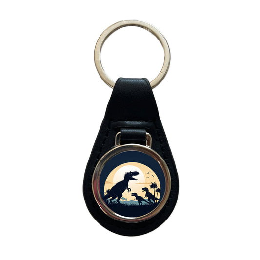 Allosaurus Silhouettes Dinosaurs Black Leather Metal Keychain