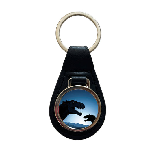 Allosaurus Silhouettes Night Dinosaurs Black Leather Metal Keychain