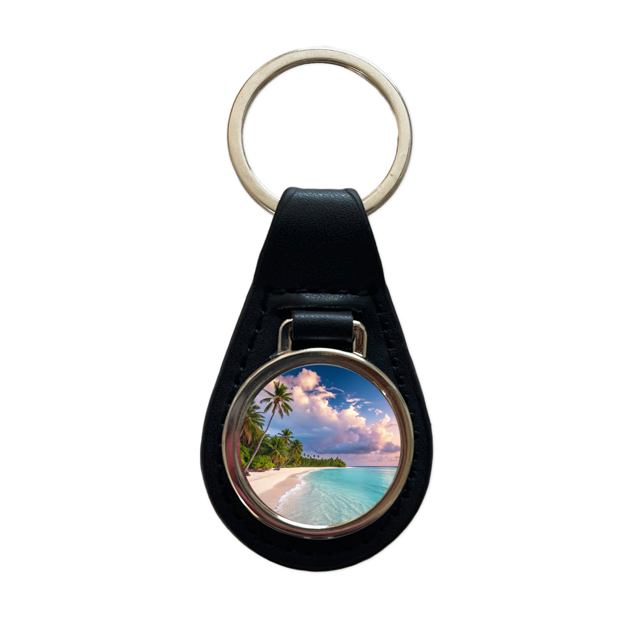 Bali Indonesia Beach Sand Ocean Black Leather Metal Keychain