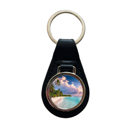 Bali Indonesia Beach Sand Ocean Black Leather Metal Keychain