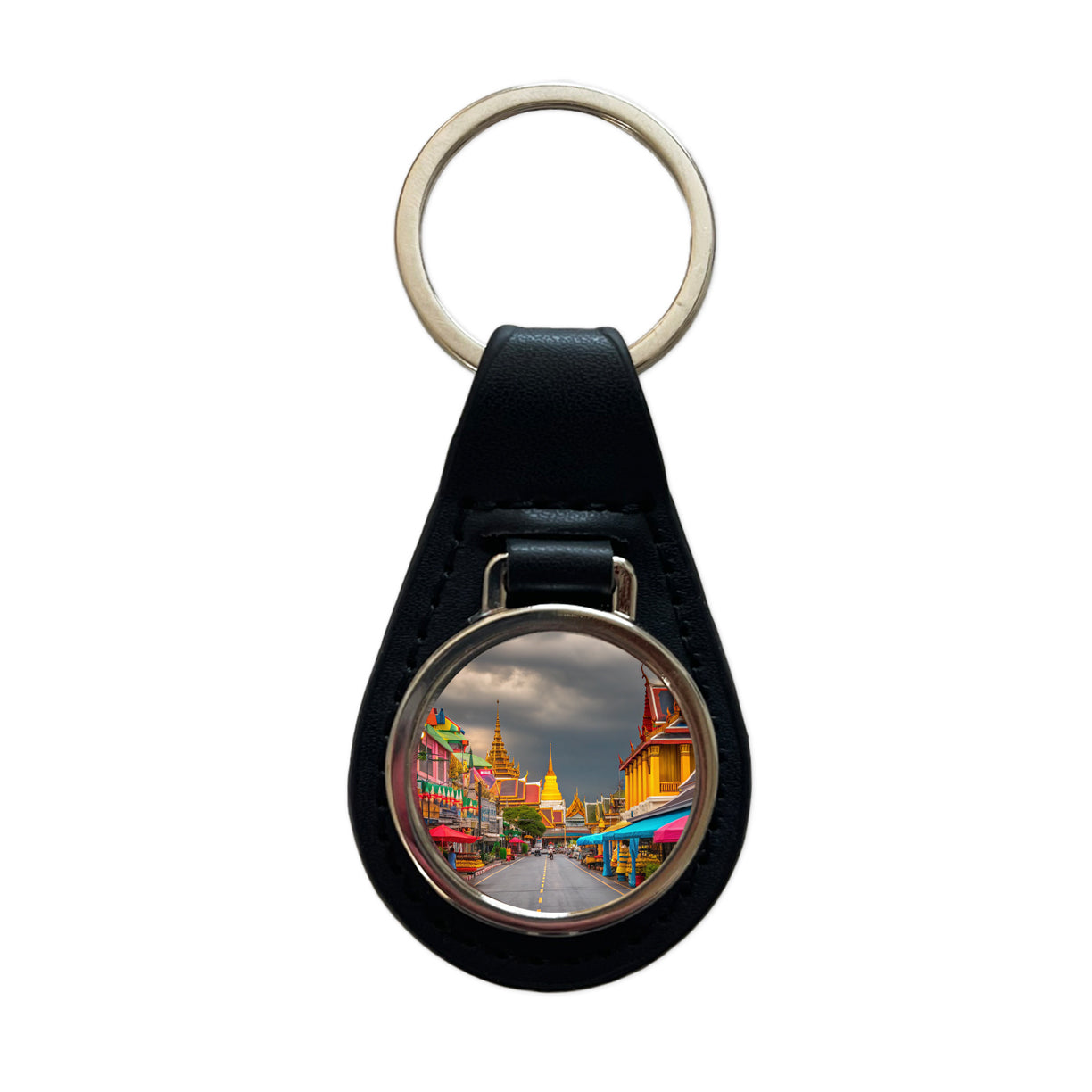 Bangkok Thailand Street Black Leather Metal Keychain