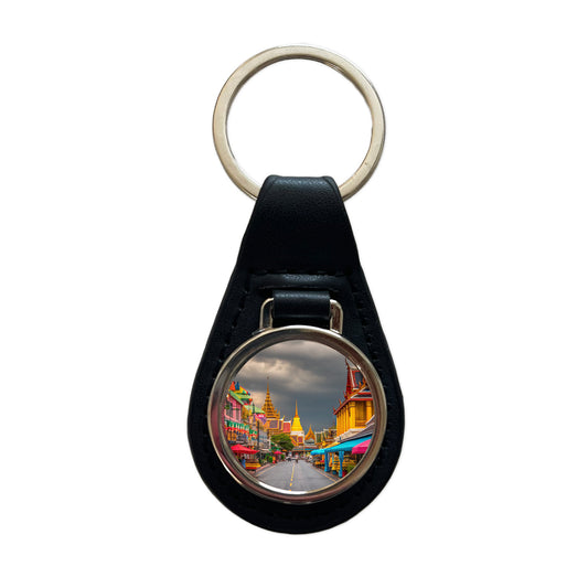 Bangkok Thailand Street Black Leather Metal Keychain