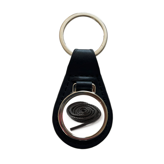 Black Licorice Rope Black Leather Metal Keychain