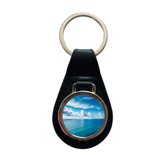 Clean View Just Sea Sky Ocean Black Leather Metal Keychain