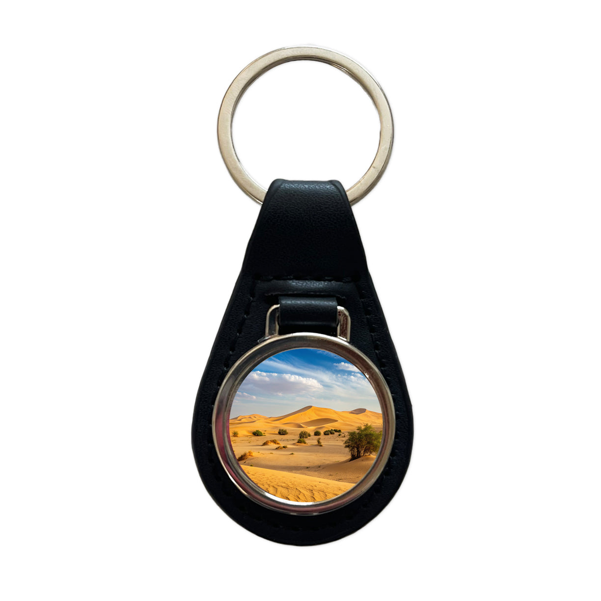 Desert Safari No People Black Leather Metal Keychain