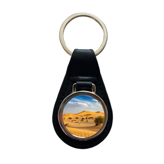 Desert Safari No People Black Leather Metal Keychain