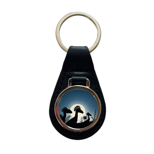 Dilophosaurus Silhouettes Dinosaurs Black Leather Metal Keychain