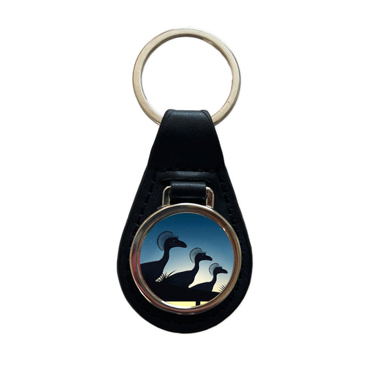 Dilophosaurus Silhouettes Night Dinosaurs Black Leather Metal Keychain