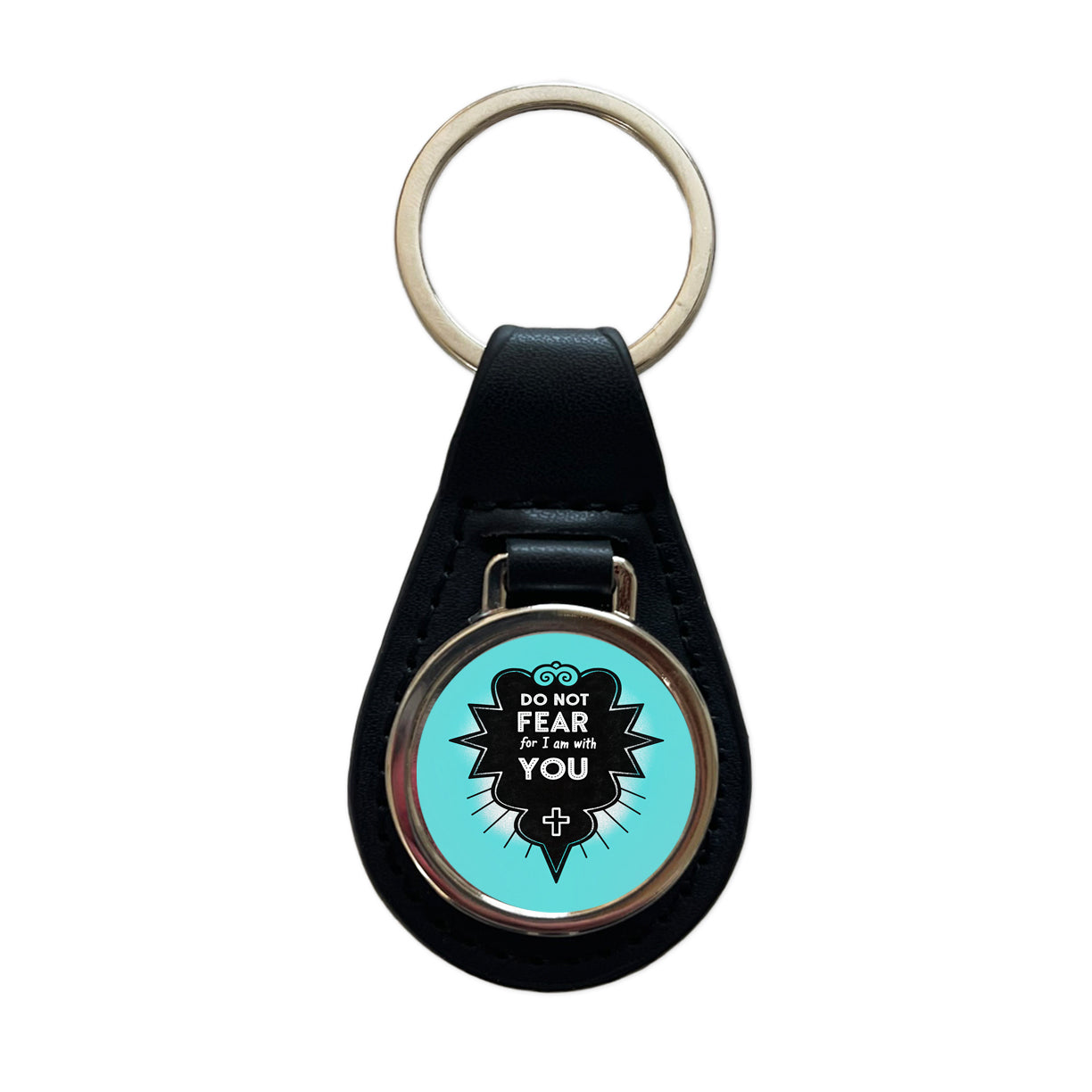 Do Not Fear For I Am With You Isaiah Bible Verse Black Leather Metal Keychain