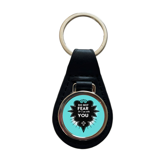 Do Not Fear For I Am With You Isaiah Bible Verse Black Leather Metal Keychain