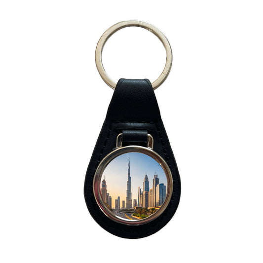 Dubai United Arab Emirates Travel Black Leather Metal Keychain