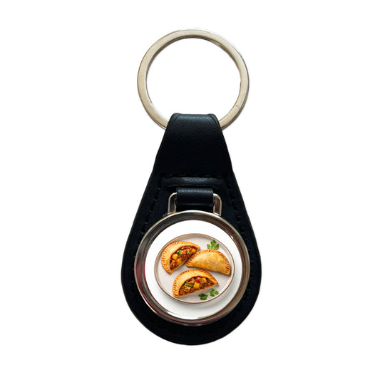 Empanadas Spain Food Black Leather Metal Keychain