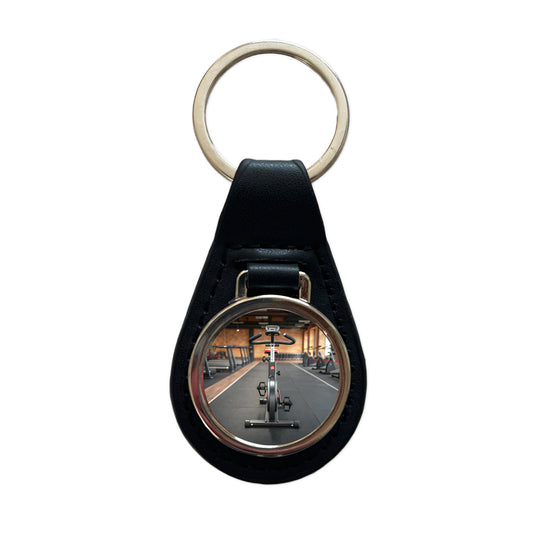 Exercise Bike Cycle Bicycle Black Leather Metal Keychain