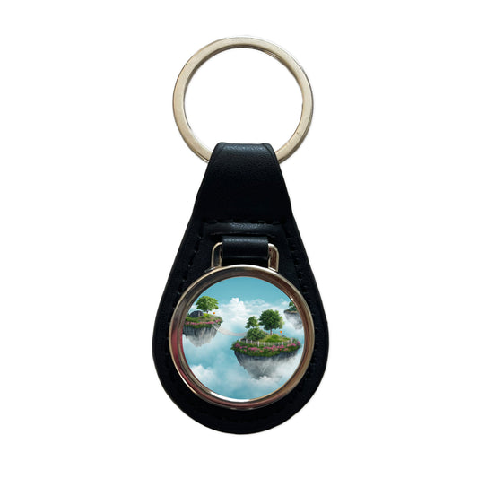 Floating Islands In The Sky Bridge Black Leather Metal Keychain