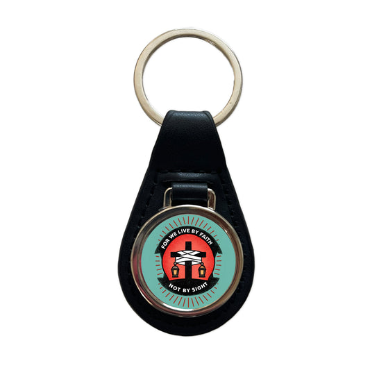 For We Live By Faith Not By Sight Bible Black Leather Metal Keychain