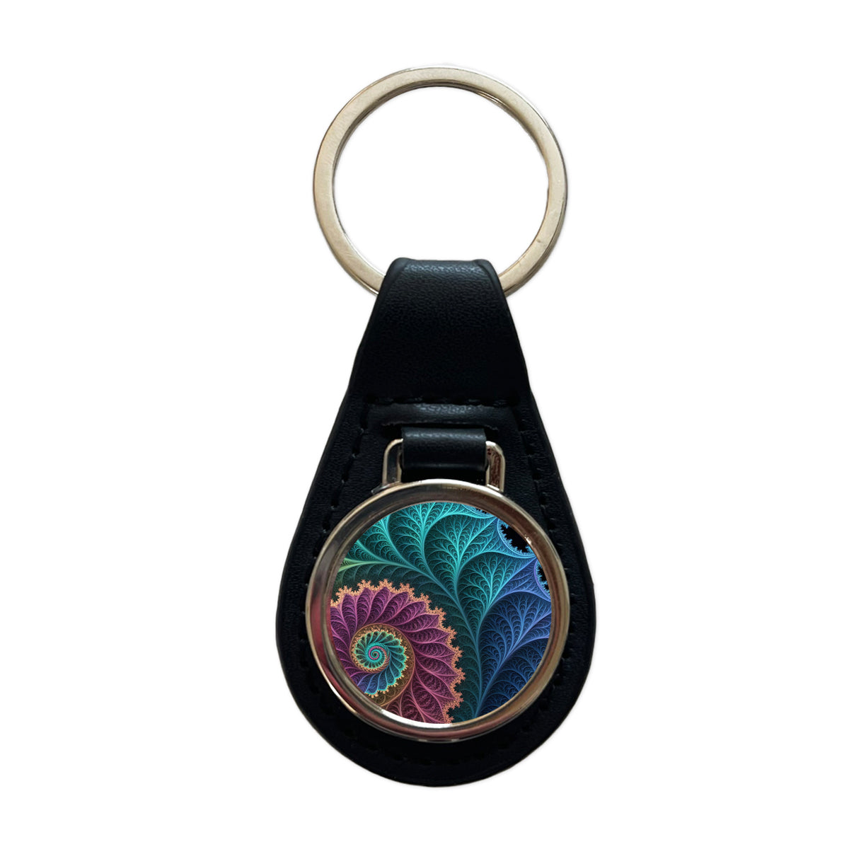 Fractal Geometry Beautiful Black Leather Metal Keychain