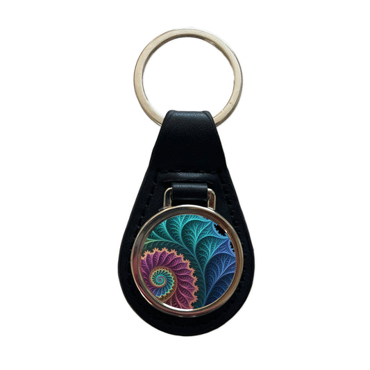 Fractal Geometry Beautiful Black Leather Metal Keychain