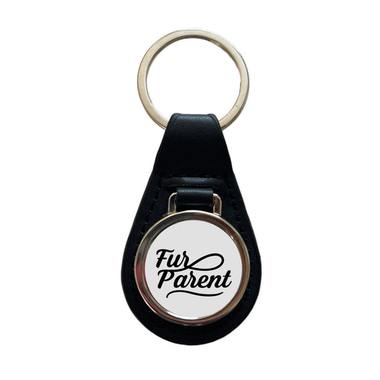 Fur Parent Dog Cat Lover Black Leather Metal Keychain