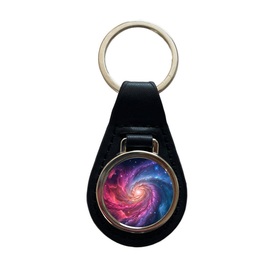 Galaxy Nebula Beautiful Space Stars Black Leather Metal Keychain