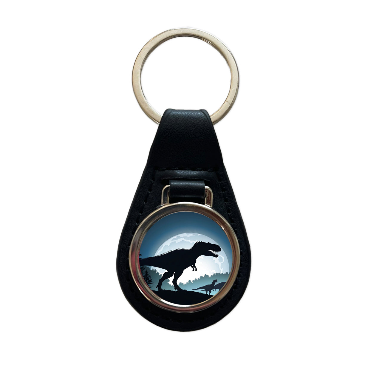 Giganotosaurus Silhouettes Dinosaurs Black Leather Metal Keychain
