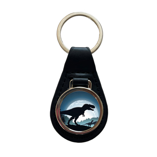 Giganotosaurus Silhouettes Dinosaurs Black Leather Metal Keychain