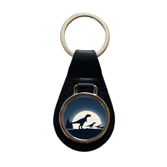 Giganotosaurus Silhouettes Walking Dinosaurs Black Leather Metal Keychain