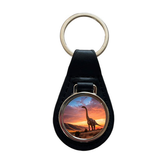 Gigantosaurus Sunset Hills Dinosaur Black Leather Metal Keychain