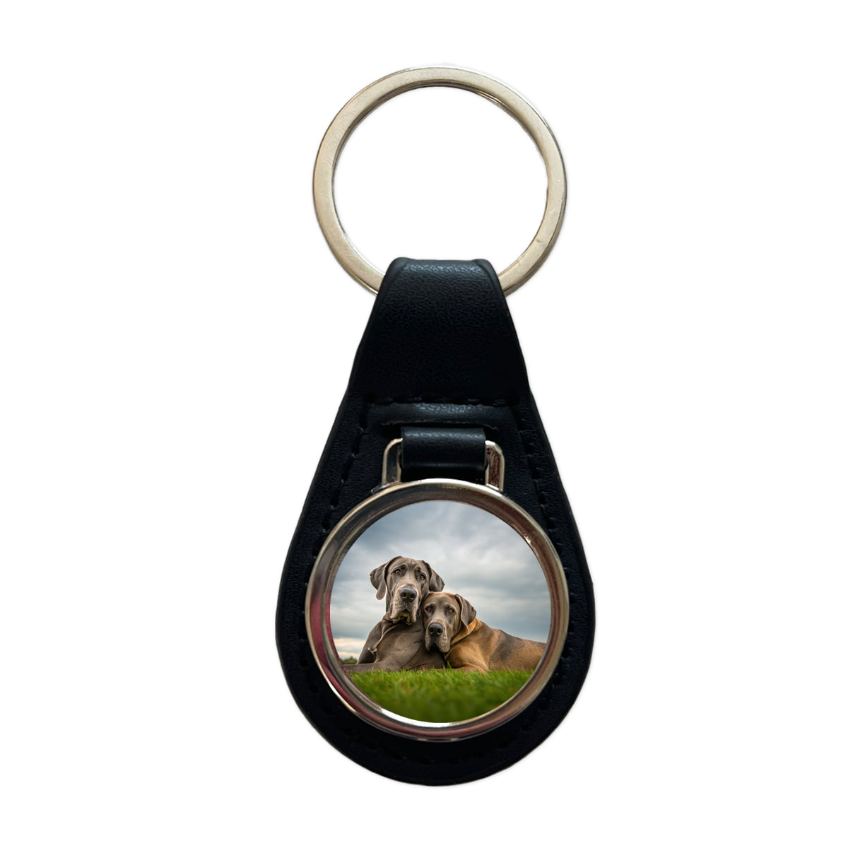 Great Danes In Love Friends Buddies Black Leather Metal Keychain