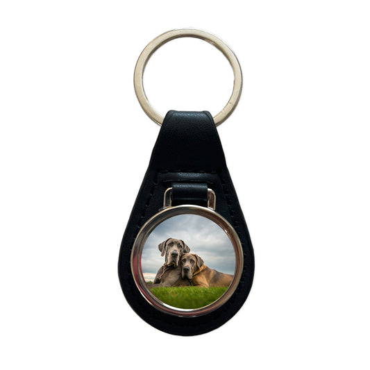 Great Danes In Love Friends Buddies Black Leather Metal Keychain