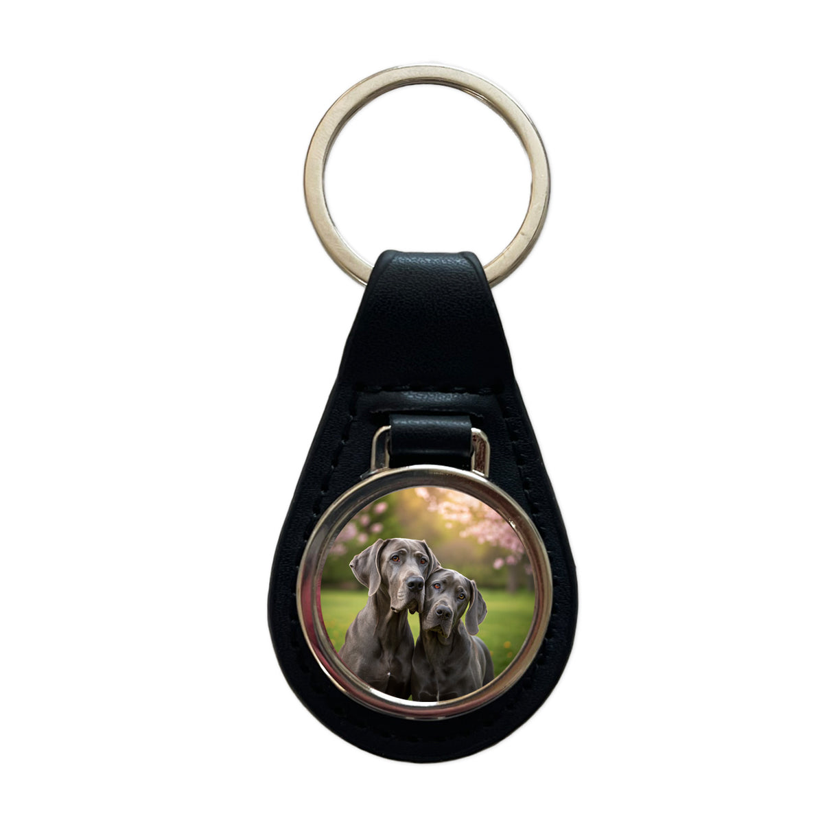 Great Danes In Love Friends Black Leather Metal Keychain