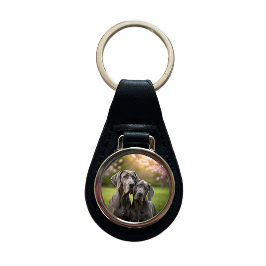 Great Danes In Love Friends Black Leather Metal Keychain