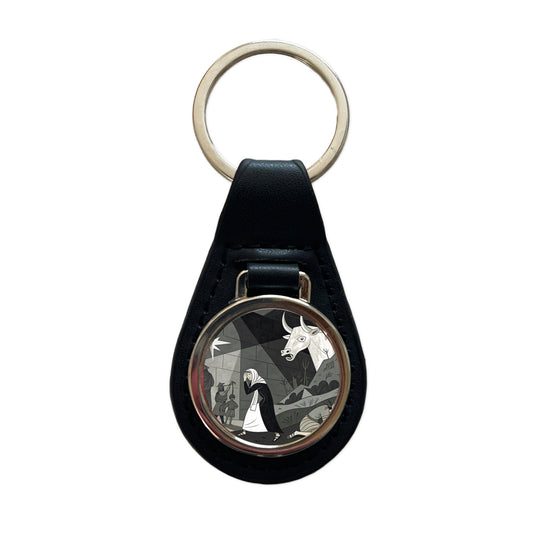 Guernica By Pablo Picasso Parody Black Leather Metal Keychain
